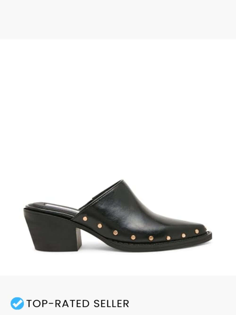 Pointed Toe Clog with Gold Studs Block Heel Pull-On Faux Leather Fashion Shoe - Picture 6 of 7
